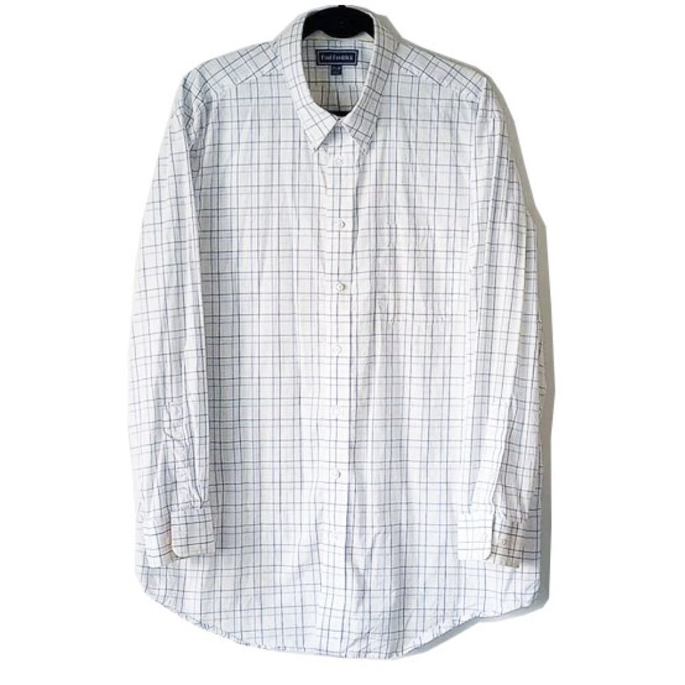 Paul Fredrick 100% Cotton Dress Shirt 17.5/34 White Blue Yellow